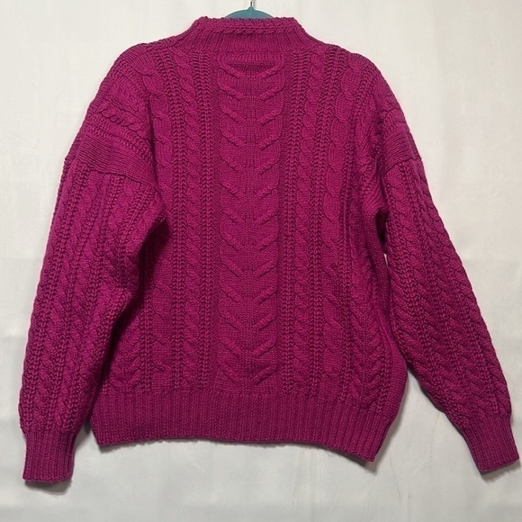 VINTAGE CASUAL CORNER FUCHSIA CHUNKY CABLE KNIT MOCK TURTLENECK SWEATER, SIZE L - Picture 4 of 6